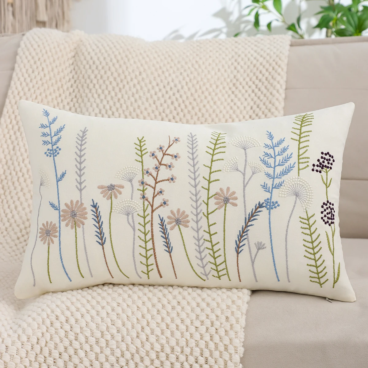 1 PC Sofa Embroidery Throw Pillow Covers Flowers Spring Summer Living Room Decoration Sofa