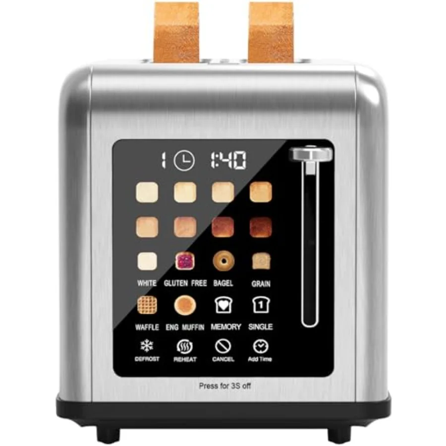 

2 Slice Toaster Touch Screen Toasters Digital Timer 2 Slot Toasters 8 Shade Settings 6 Bread Types for Bagel Cancel Defrost