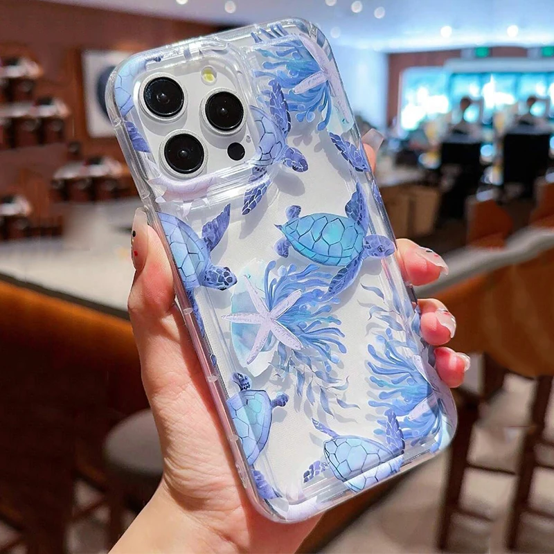 Pop Case For Samsung Galaxy A55 A54 5G A35 A15 A14 A34 A32 A52 S21 FE S22 S23 S24Ultra Fashionable Colorful Marine Life Turtle C