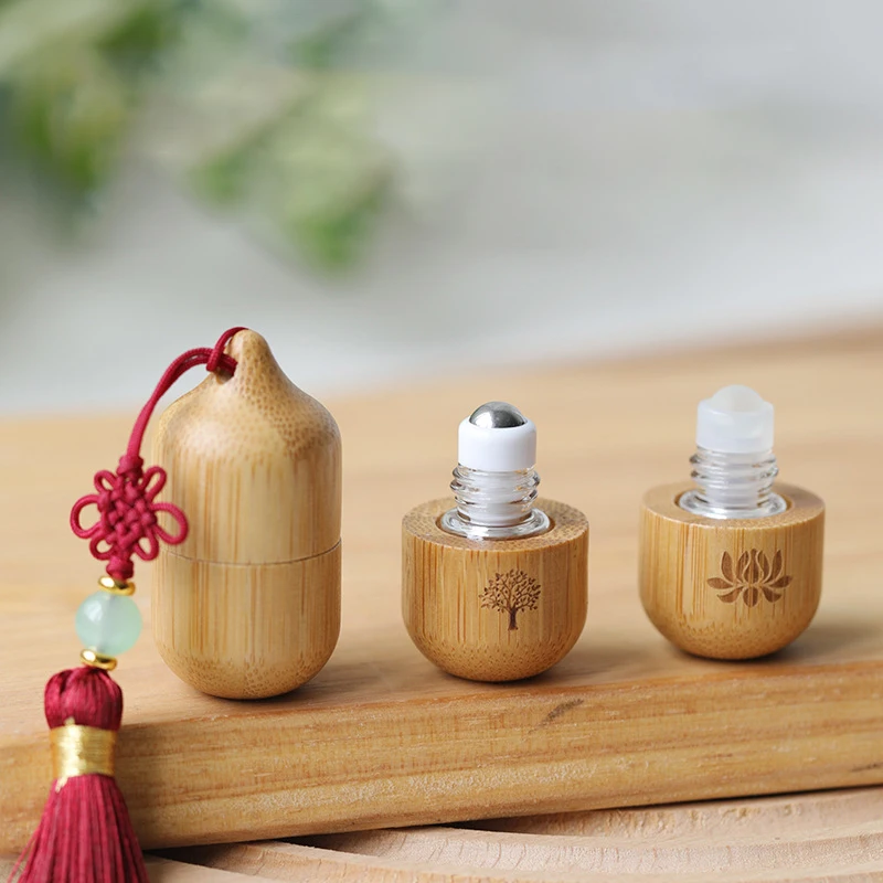 

1ml Bamboo Roller Empty Bottle Skincare Containers Ancient Style Roll On Bottles Small Perfume Essential Oil