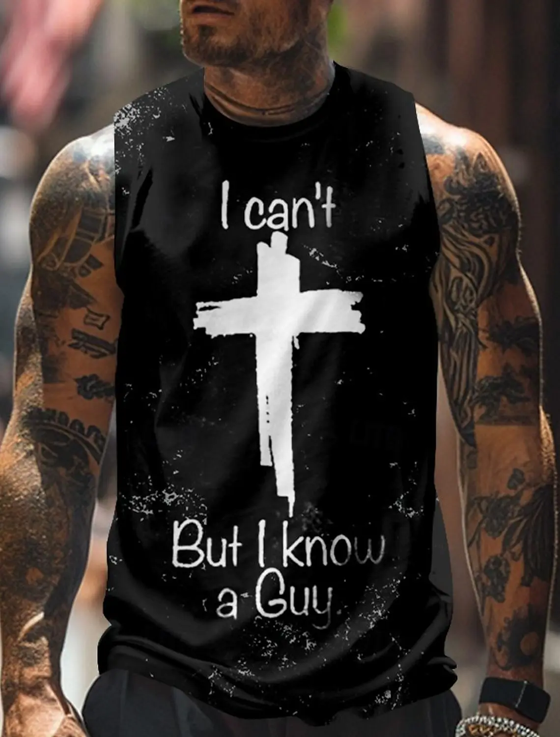 

3D Letter Printed Cross Pattern Men's Tank Tops Summer Outdoor Street Hip Hop Trend Vintage Sleeveless Vest Loose Breathable Top