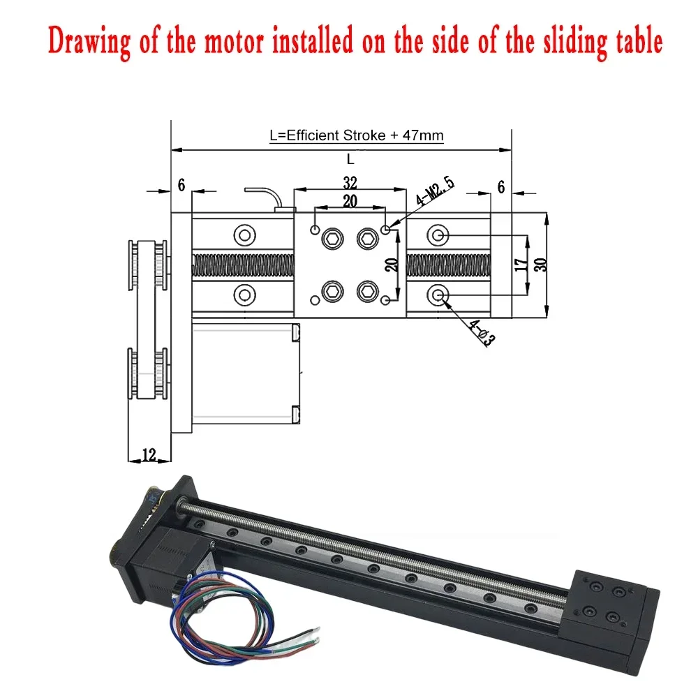 Mini Synchronous Pulley Linear Module Trapezoidal Screw Slide Table Line Rail 1-12mm Pitch Nema11 Motor 50~300mm Stroke