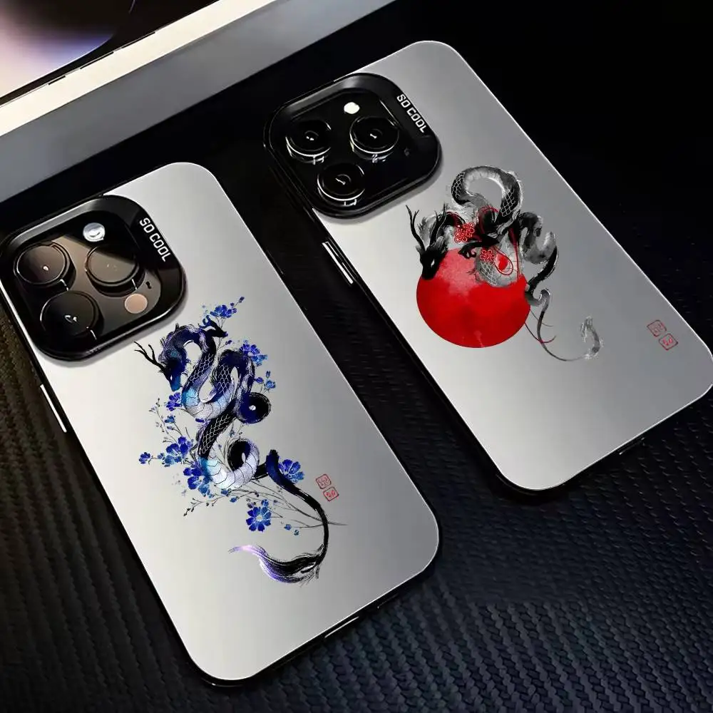

Fashion D-Dragon Animal Pattern Phone Case For iPhone17,16,15,14,13,12,11,Pro,MAX Gray Matte Silicone Black Cover