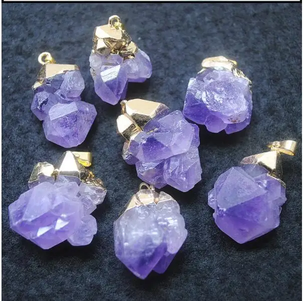 

6PCS Nature Amethyst Stone Pendants Irregular Shape With Golden Plated Color 15-20MM For Women BraceletS Making Accessor