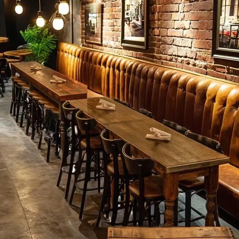 Classic Industrial Leather Dining Chairs Wooden Table Set Restaurant Furniture Wholesale Restoration Style Comfortable Home