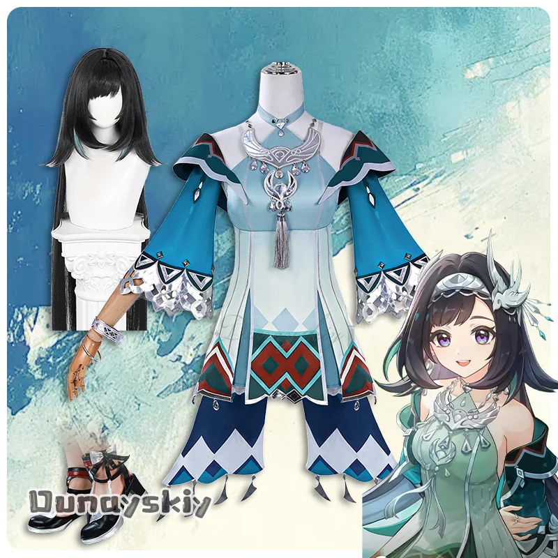

{Dream ZS}Game Genshin Impact Cosplay Lan Yan Cosplay Costume Wig Shoes Full Set Halloween Carnival Outfit Women Girls Dress