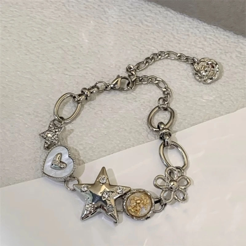 Elegant Beaded Bracelet Star Charm Bracelet Pendant Bracelet Stylish Wrist Jewelry Fashion Statement Bracelet for Woman E0BF