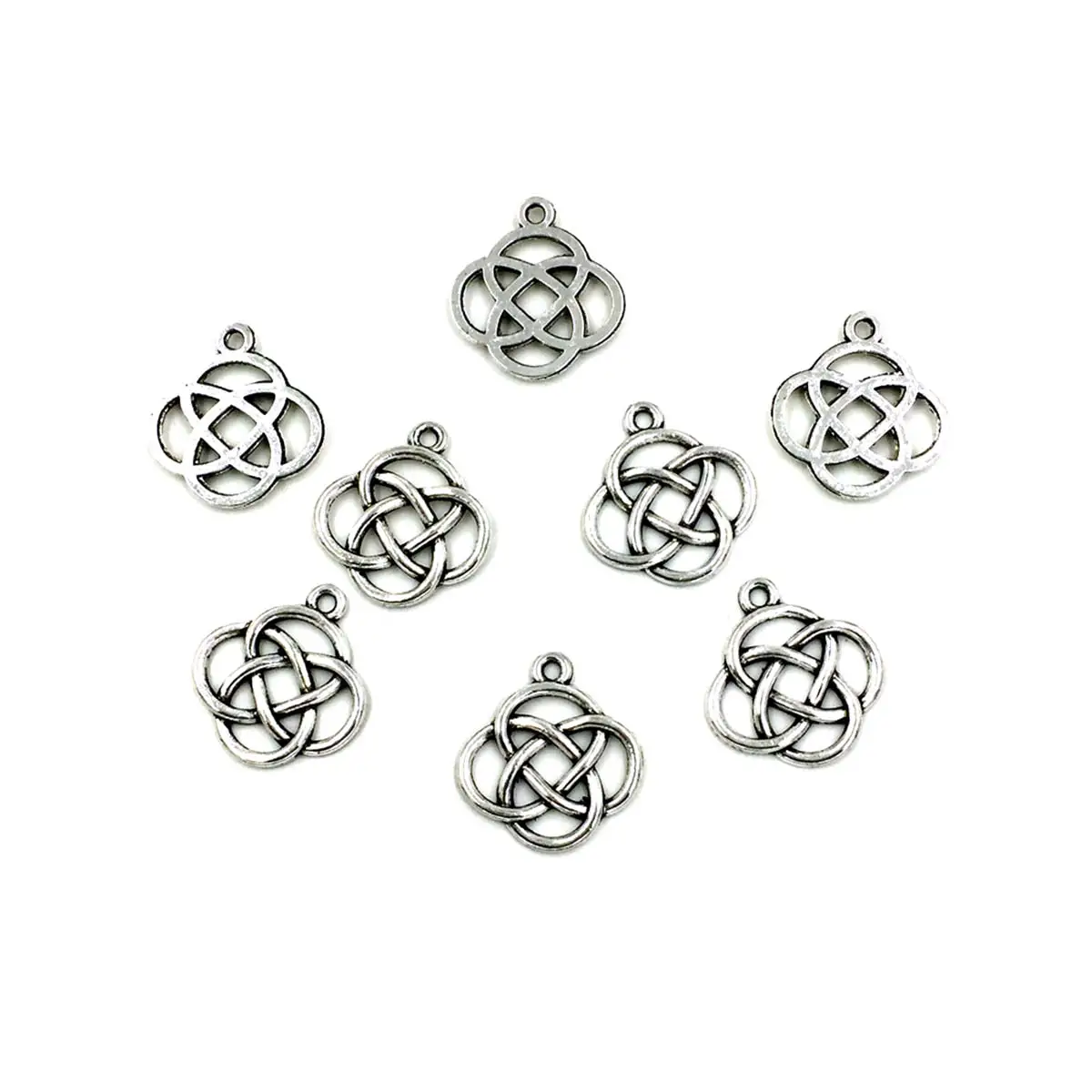 

50PCS Silver Tone Hollow Traditional Chinese Knot Charm Pendants 22x20mm DIY Necklace Handicrafts Decoration Making Accessories