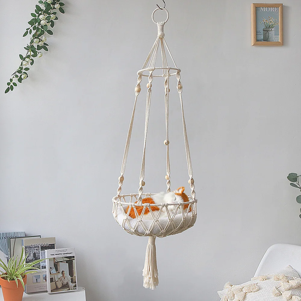 

Bohemian Woven Cat Bed Hammock European Mesh Bag Summer Pendant Cat Hanging Basket Swing Hanging Pet Bed