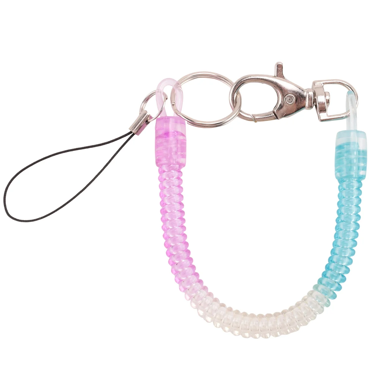 เชือกเดินป่าสายคล้องพวงกุญแจแบบขดยืดหยุ่นสปริงสีน้ำเงินม่วงตะขอก้ามปู