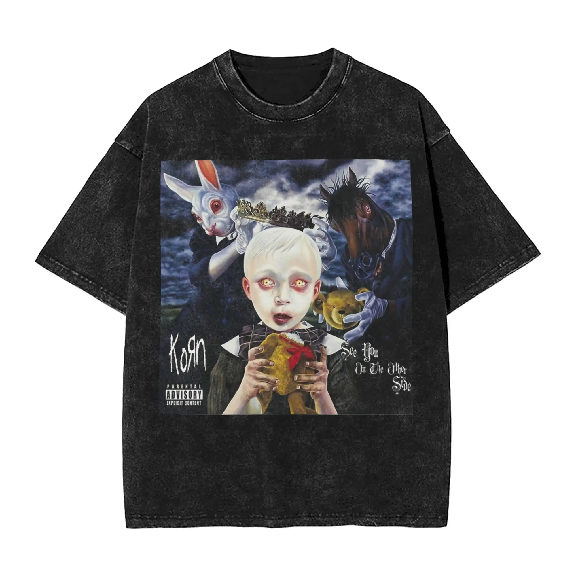 

Washed T Shirts Korn See You On The Other Side Hip Hop Vintage T-Shirts High Street Streetwear 100% Cotton Tops Tees Men Women