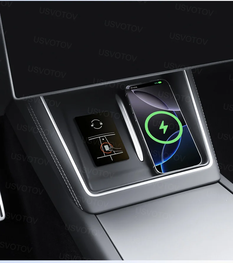 USVOTOV Silikon Kabelloses Ladepad für Tesla Model YL (6 Sitze) Y L Mittelkonsole Schützende Silikonmatte Auto-Zubehör – Detail 9