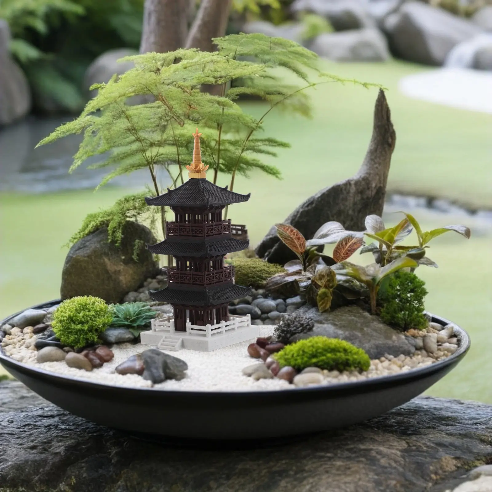 Chinese Pagoda Sculpture Miniature Traditional 5-Tier Tower Decor for Bonsai Aquarium Terrarium Landscaping Asian Garden Decor
