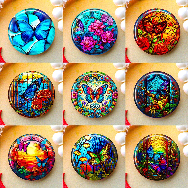 8mm 10mm 12mm 25mm 16mm 18mm 20mm DIY Photo Glass Cabochons Round Cameo Set Handmade Settings Stone Butterfly A016