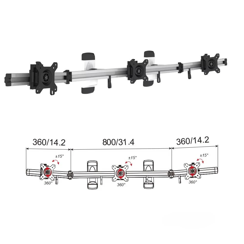 32-Inch 3-screen aluminum alloy triple monitor ledge