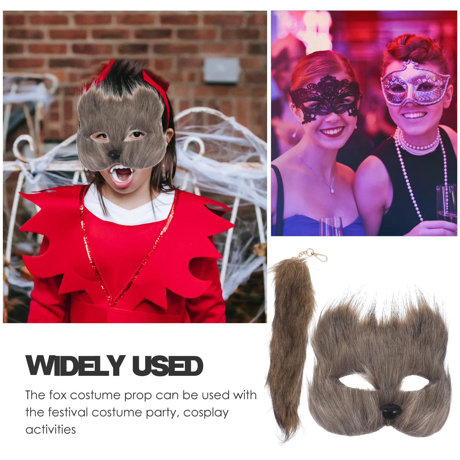

Makeup Fox Mask Tail Set Woman Tails Artificial Wool Foxy Carnival Costume Props