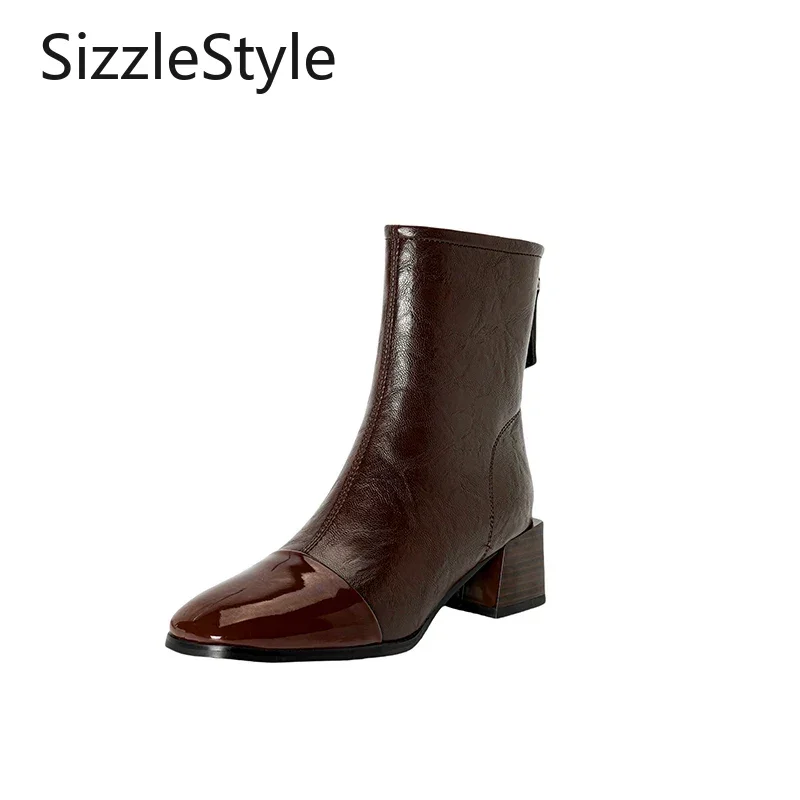 

Осенне-зимние модные удобные модные ботинки с квадратным носком и коротким бочонком на толстом каблуке