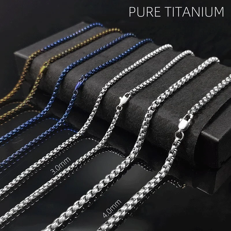 

New 3mm/4mm TA1 Pure Titanium Square Box Chain Necklace NO Allergic Never Rust Dazzle Color Personality Necklace for Men Women