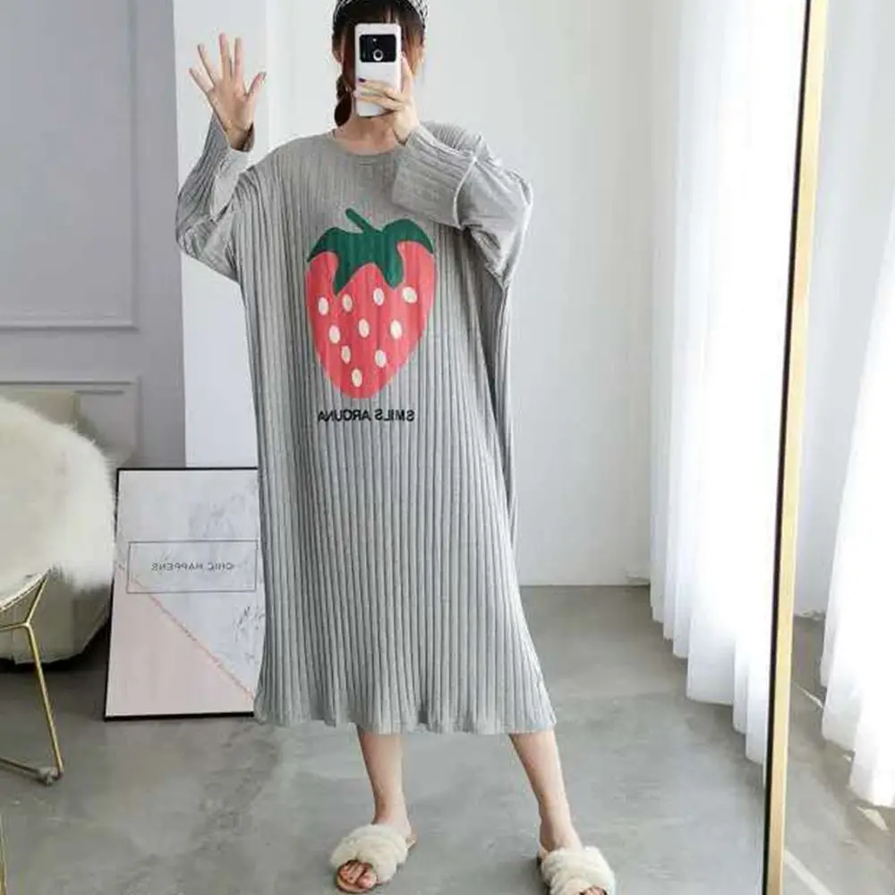 Plus Size 5XL 120kg Autumn Nightgown Women Sweet Long Sleeve Night Dress SleepwearO Neck Comfortable Casual Home Dress