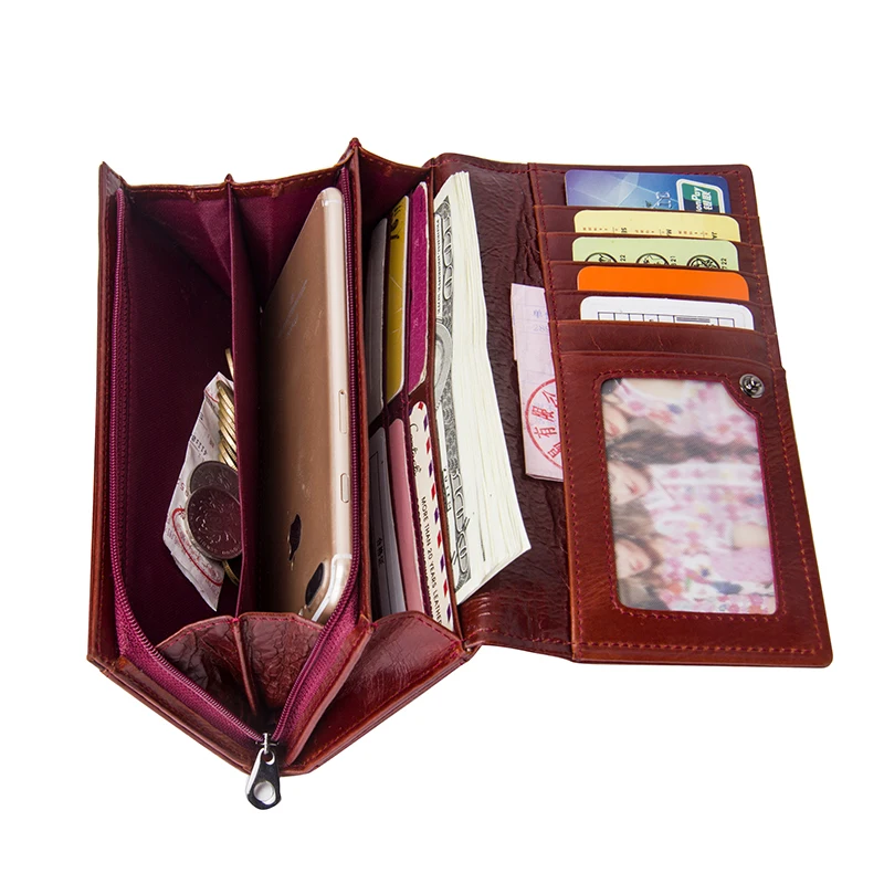 Contact\'s Fashion Long Purse Genuine Leather Wallet Women Luxury Brand Female Clutch Wallets Phone Pocket Card Holder Carteras