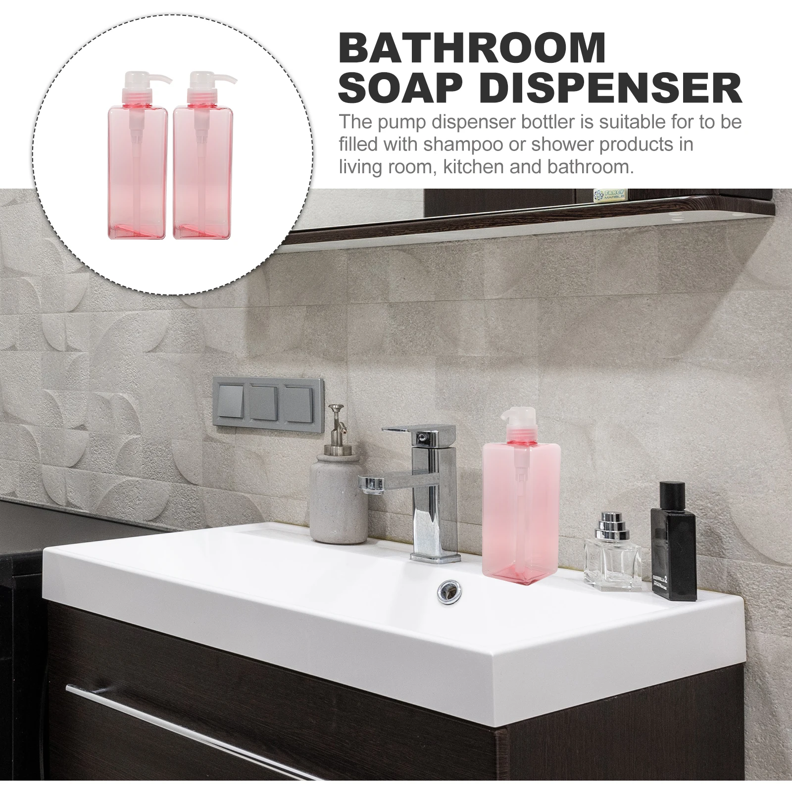 

2pcs 650Ml Square Emulsion Bottle Shampoo Dispenser Refillable Lotion Bottle With Pump Liquid Soap Container For Home Bathroom