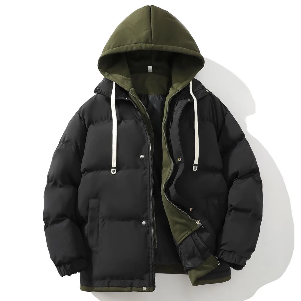 

Una Reta Hooded Parka Coat Autumn Winter Men Clothing Streetwear Double Zipper Coat Loose Hip Hop Fake Two Piece Men's Jacket