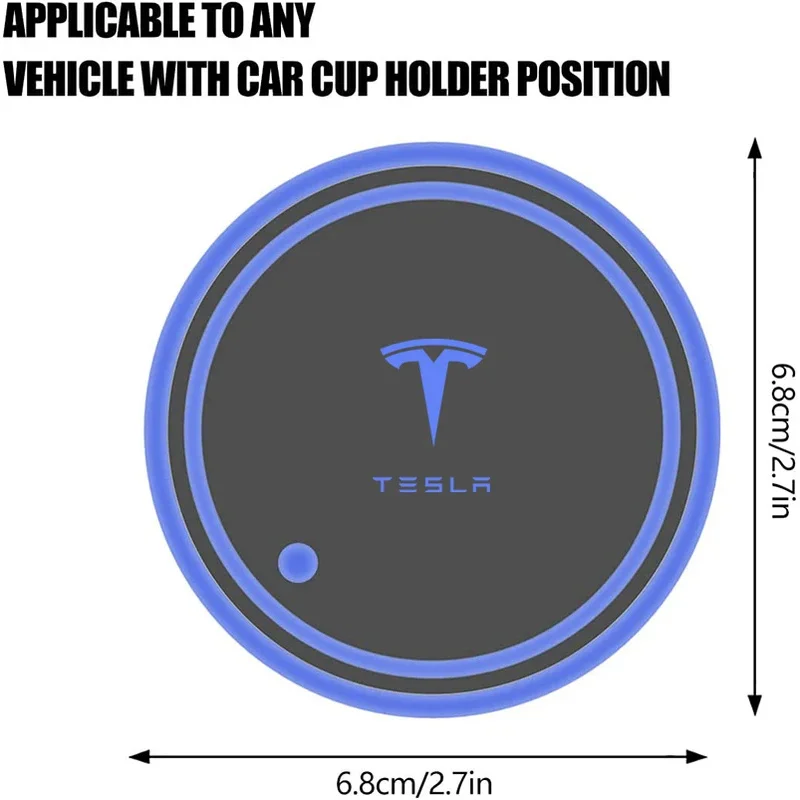 2Pcs Car LED Water Cup Mat Drink Holder For Tesla Model 3 Model Y Model S Model X Automobile Interior Water Coaster Accessories