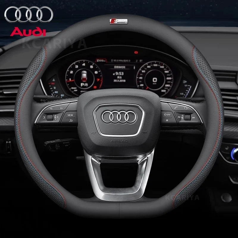 

For Audi S Line S3 S4 S5 S6 RS3 RS4 Q3 Q5 Q7 Q8 TT A3 A4 A5 A6 A7 A8 Car 37-38cm non-slip breathable steering wheel cover