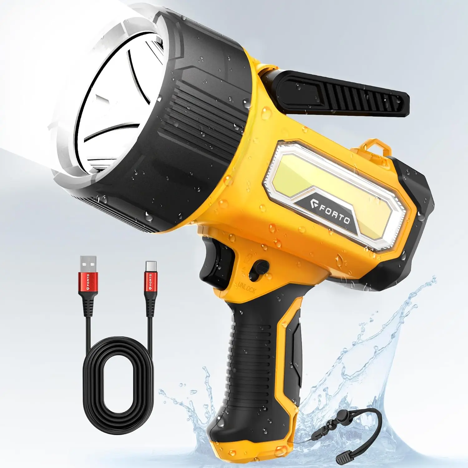 

200000 Lumens Rechargeable Spotlight with Foldable Stand, 6 Modes IPX7 Waterproof for Outdoor Activities