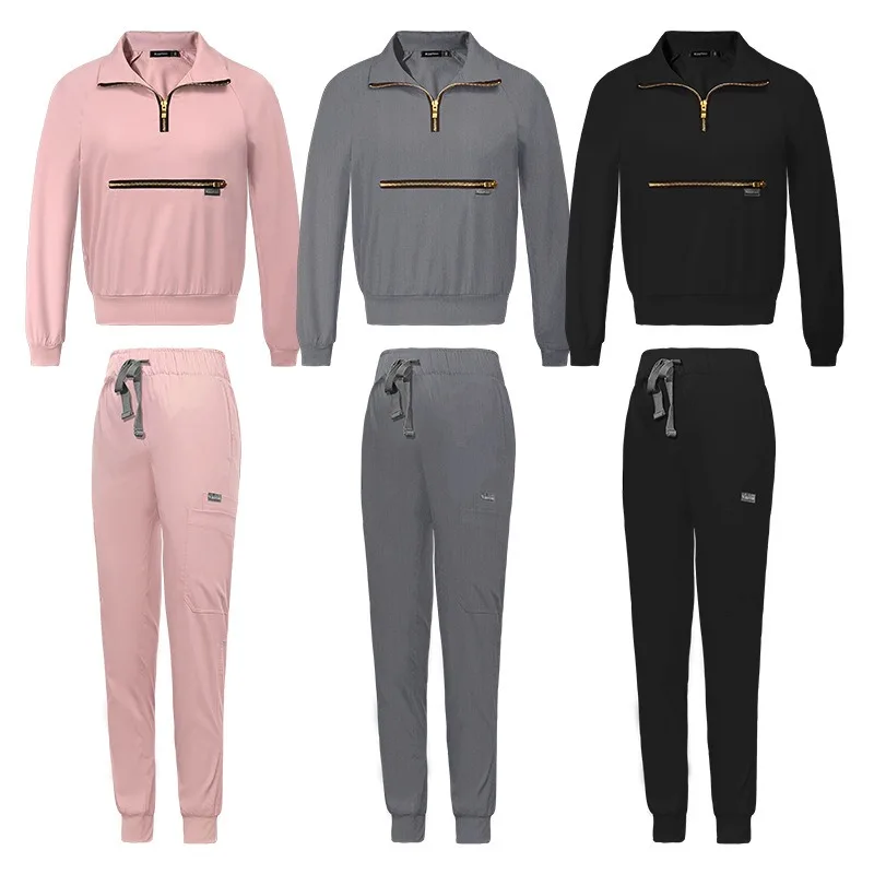 مجموعة دعك ذات ياقة مدببة وأكمام طويلة، للجنسين قابلة للتمدد مكونة من قطعتين للمستشفى #4