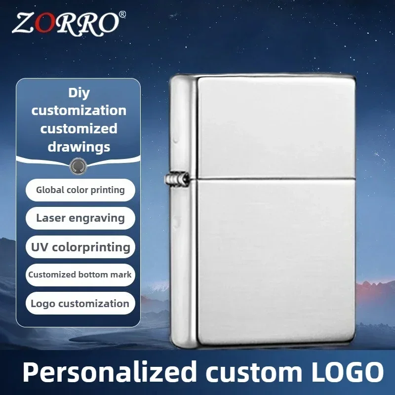 ZORRO الراقية ولاعة الوقود النحاسية المخصصة ، شعار مخصص ، تصميم شخصي ، الطباعة الملونة بالأشعة فوق البنفسجية النقش بالليزر ، بالجملة