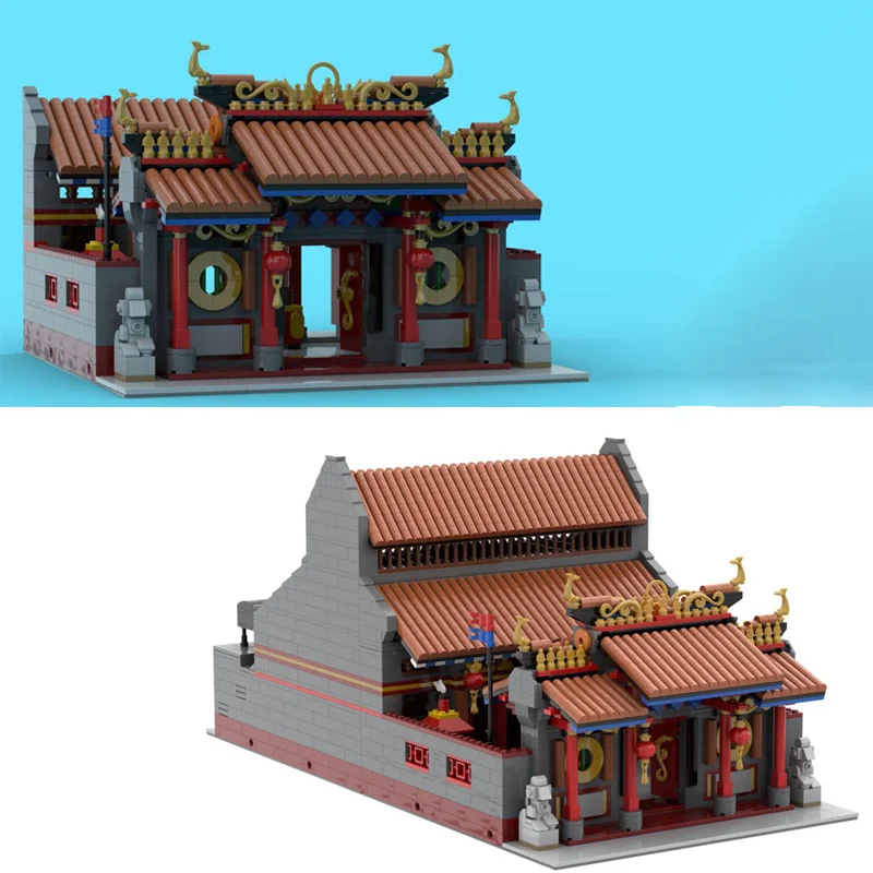 MOC Modular Chinese Style Temple Interior Decoration and Backyard Chinese Temple Building DIY Toy Birthday Gift Ornaments