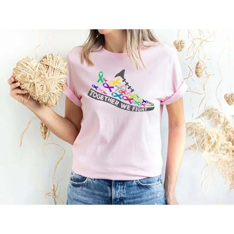 

Футболка «Бой рак вместе мы поддержкой» для женщин, осведомленность о мотивационной ленте