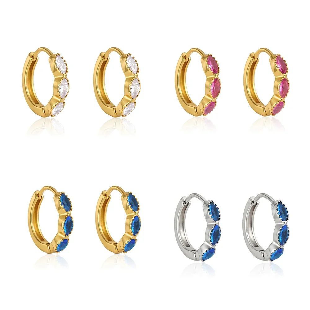 

18K Gold PVD Plated Stainless Steel Waterproof Hoop Earrings For Women Girls New Chic Ellipse Zircon Colorful Jewelry