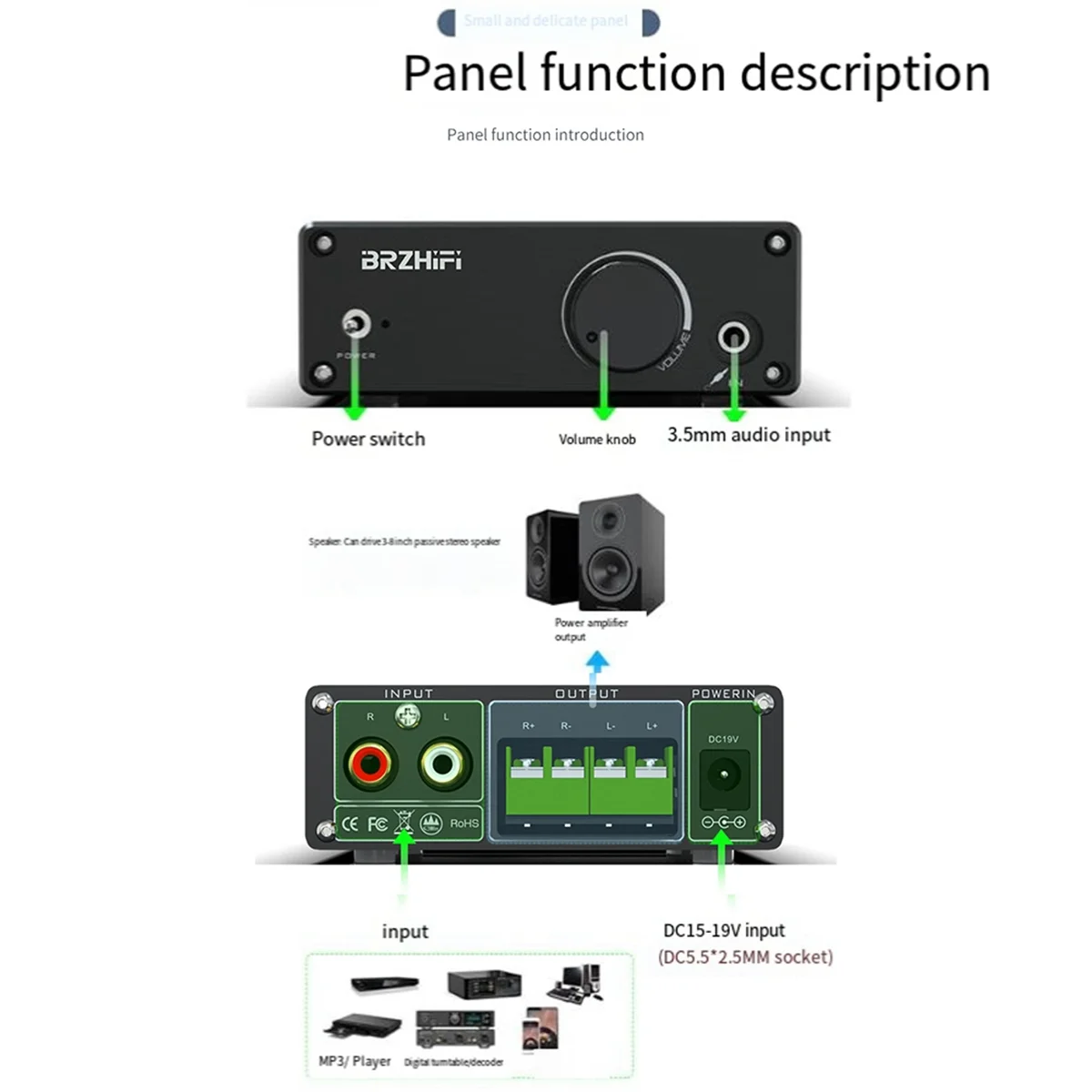 BRZHIFI Amplificateur de puissance audio numérique 2x80W MA12070 HautréusHiFi Stéréo Médailles Classe D m.com x DC15-19V Noir