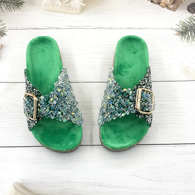 Fashion Ladies Slippers Rhinestone Bling Non-slip Sandals Summer Beach Female Slides