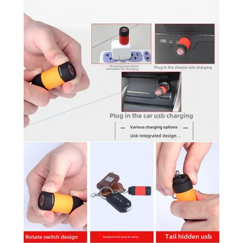 Mini Flashlight USB Charging LED Outdoor Small Keychain Light, Convenient Plastic Flashlight