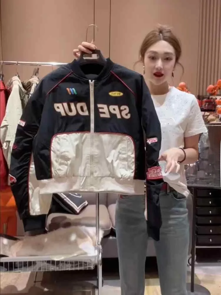Women's Short Baseball Jacket Autumn New Style Patchwork Letter Embroidery Motorcycle Coat Casual Versatile Korean Version