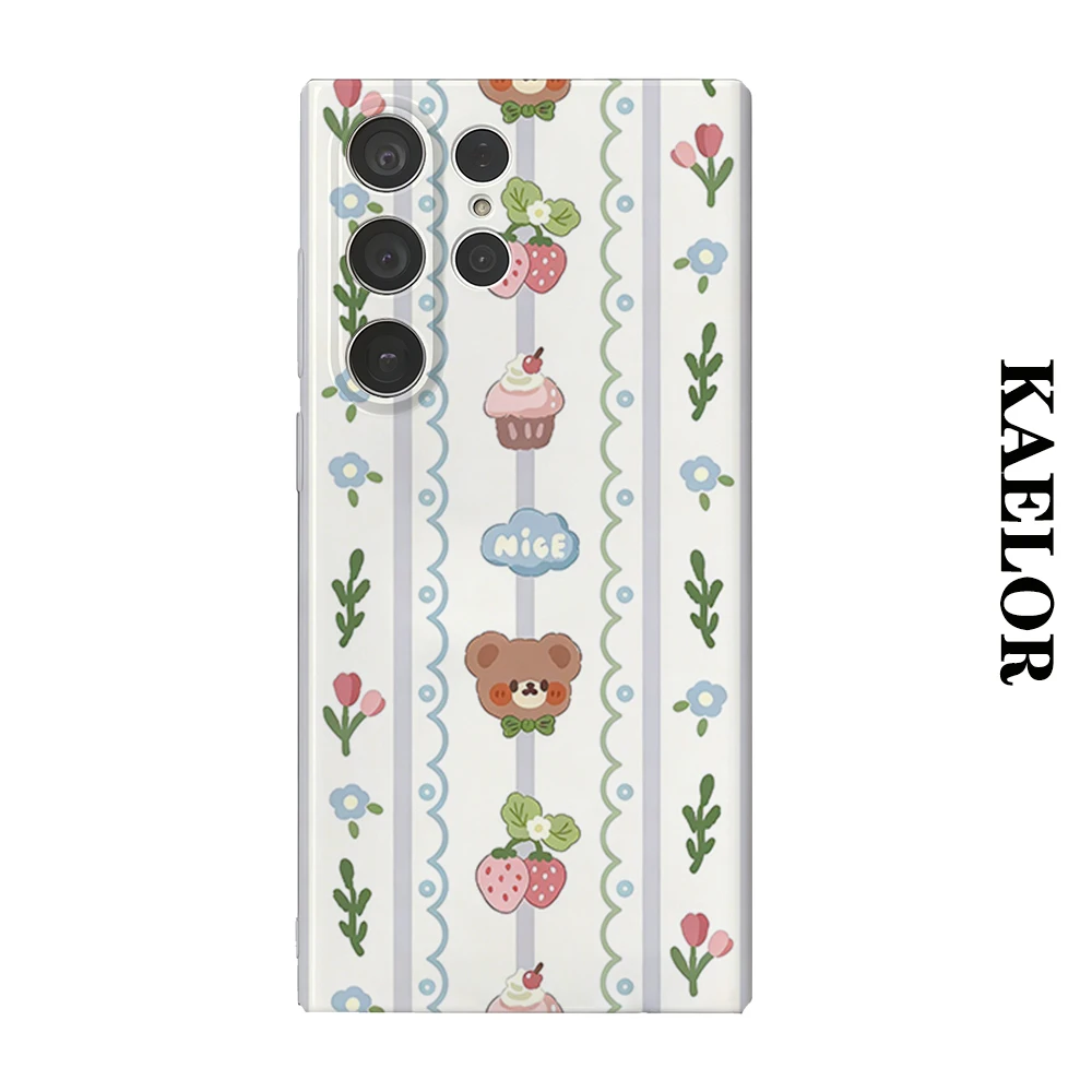Cute Bear Stripes Durable Shiny Double-layer Case for Samsung S26 Ultra S25 S24 S23 Plus Anti-drop Scratch Resistant Cover