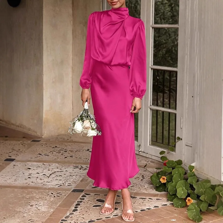 Bodycon Long Sleeve Dress Socialite with Pleated Dress Autumn Dance No Built in Bra Pad Fitted Slim Fit Daily Party for Women
