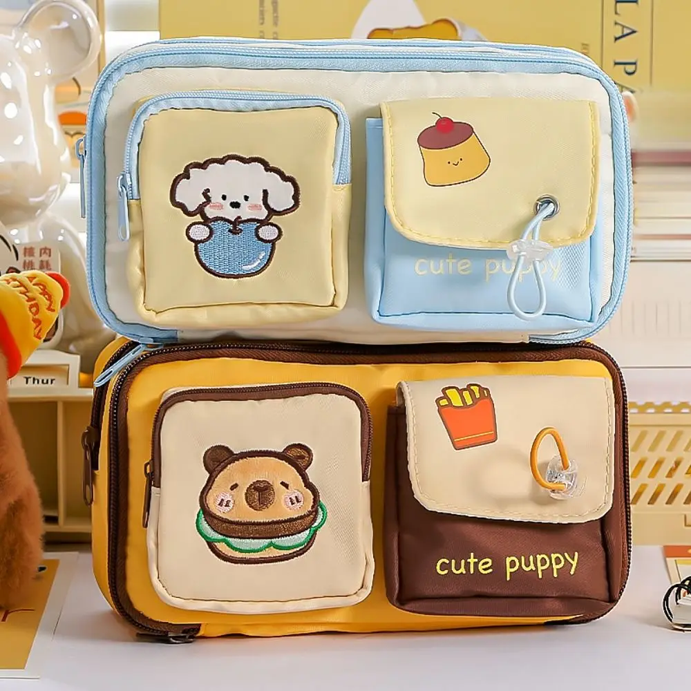 

Simple Multi-pocket Design Pen Bag Large Capacity Capybara Hamburger Pencil Case Portable Stationery Organizer School Office