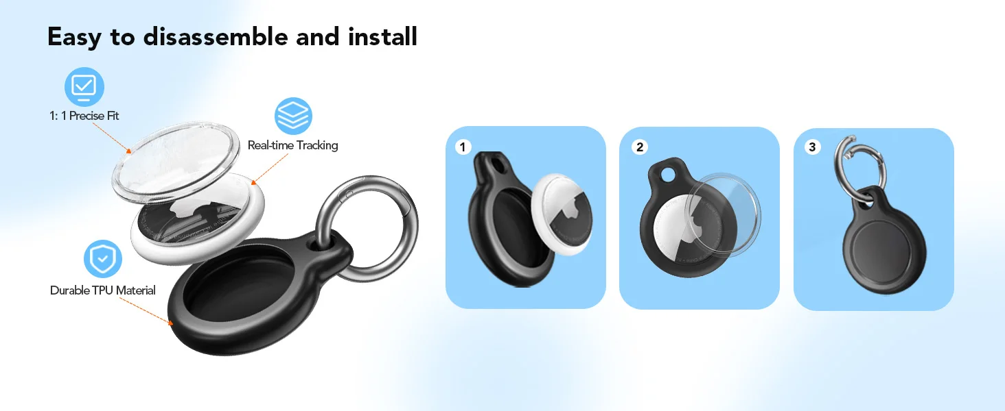 Eayburst TPU-Hülle für Apple AirTag mit Schlüsselring, Anti-Verlust AirTag GPS-Schutzhülle für Schlüssel, Taschen, Haustierhalsbänder, Gepäck – Detail 3