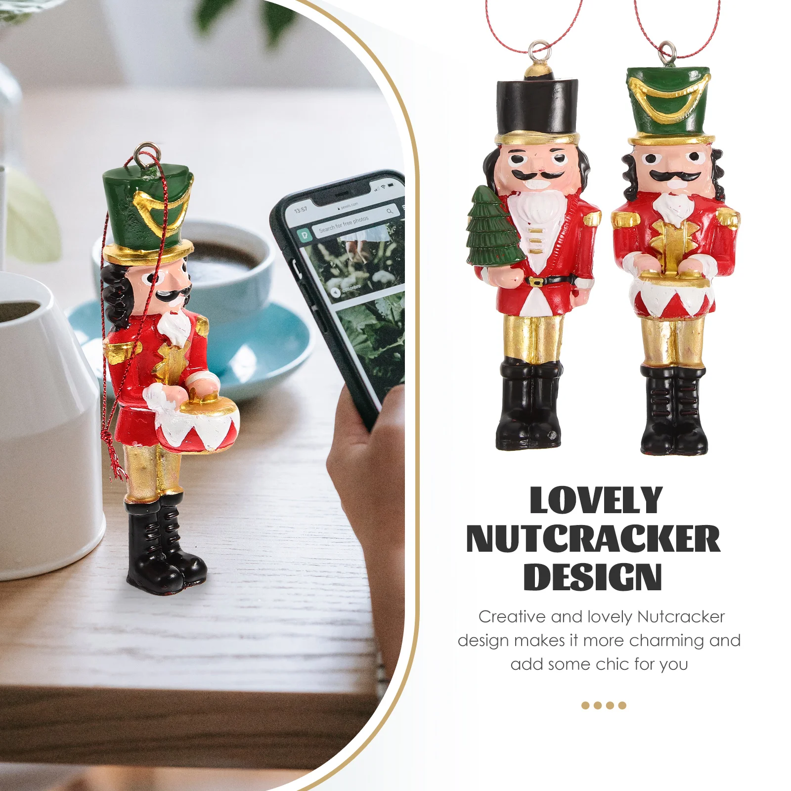 

2 Pcs Resin Soldier Pendant Nutcracker Decor Decorative Hanging Nutcrackers Craft Mini Figures Puppet