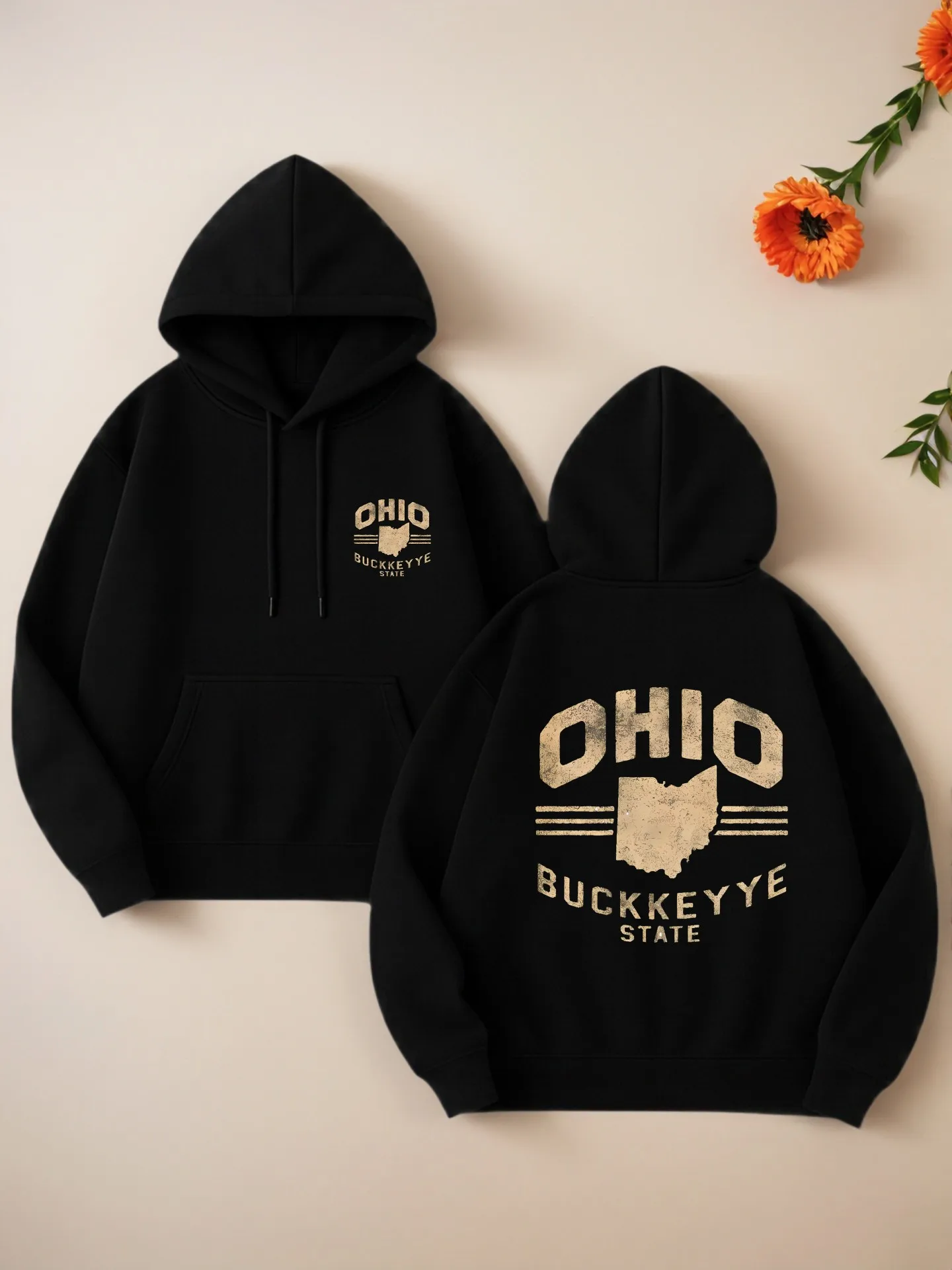 Sweat à capuche graphique pour femmes, imprimé de l'état de l'Ohio Buckeye, esthétique décontractée, tissu doux, vêtements quotidiens décontractés, pour étudiants