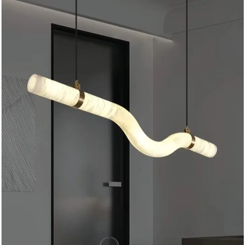 Nordic American Metal Chandelier for Dining Room Living  Kitchen Interior Decor BrassRing White Alabaster Pendant Light