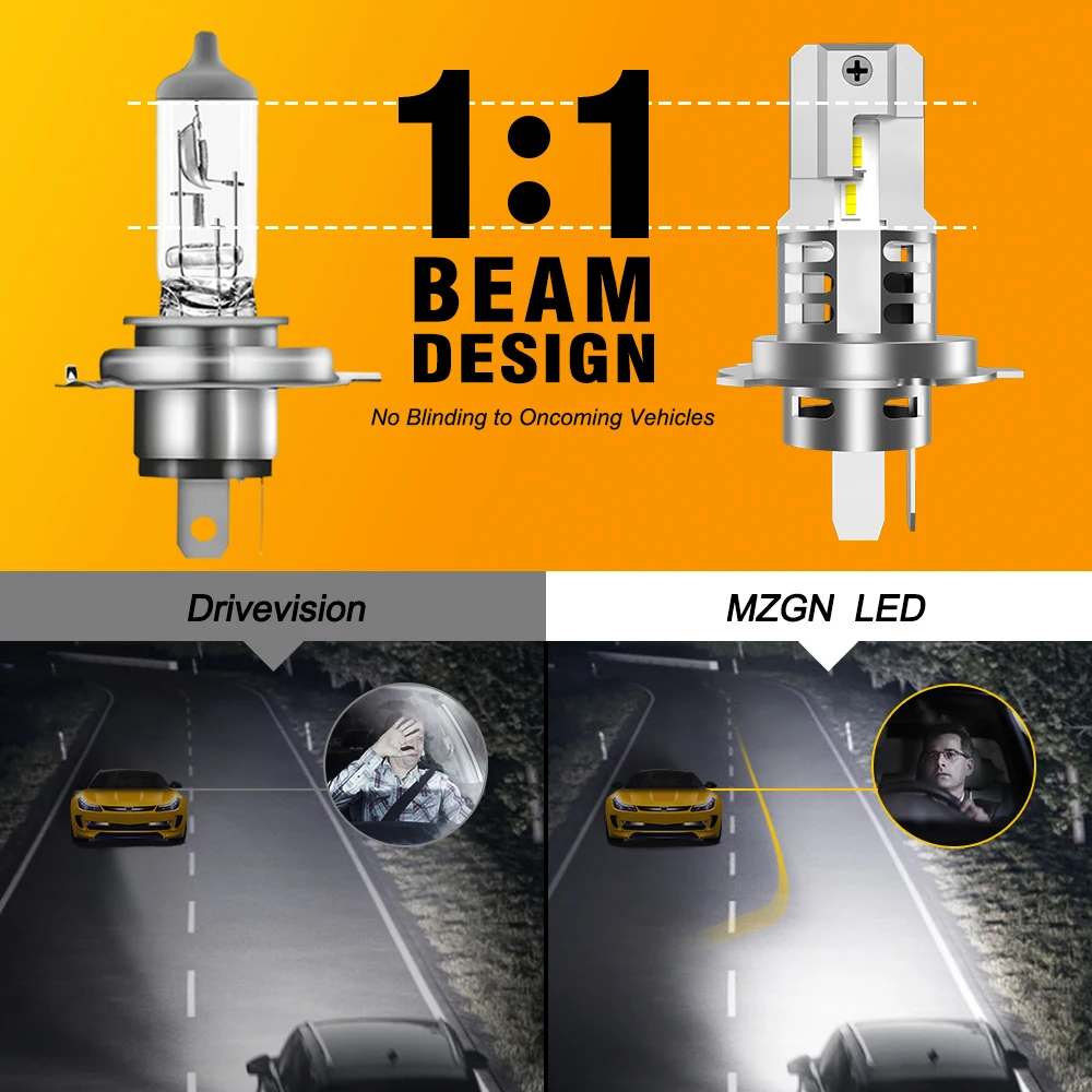DRIVEVISION 2Pcs H4 Led Headlight Bulb 20000LM Super Bright Lamp Double Copper Tube High Low Beam LED Bulb CSP Chips 6000K White