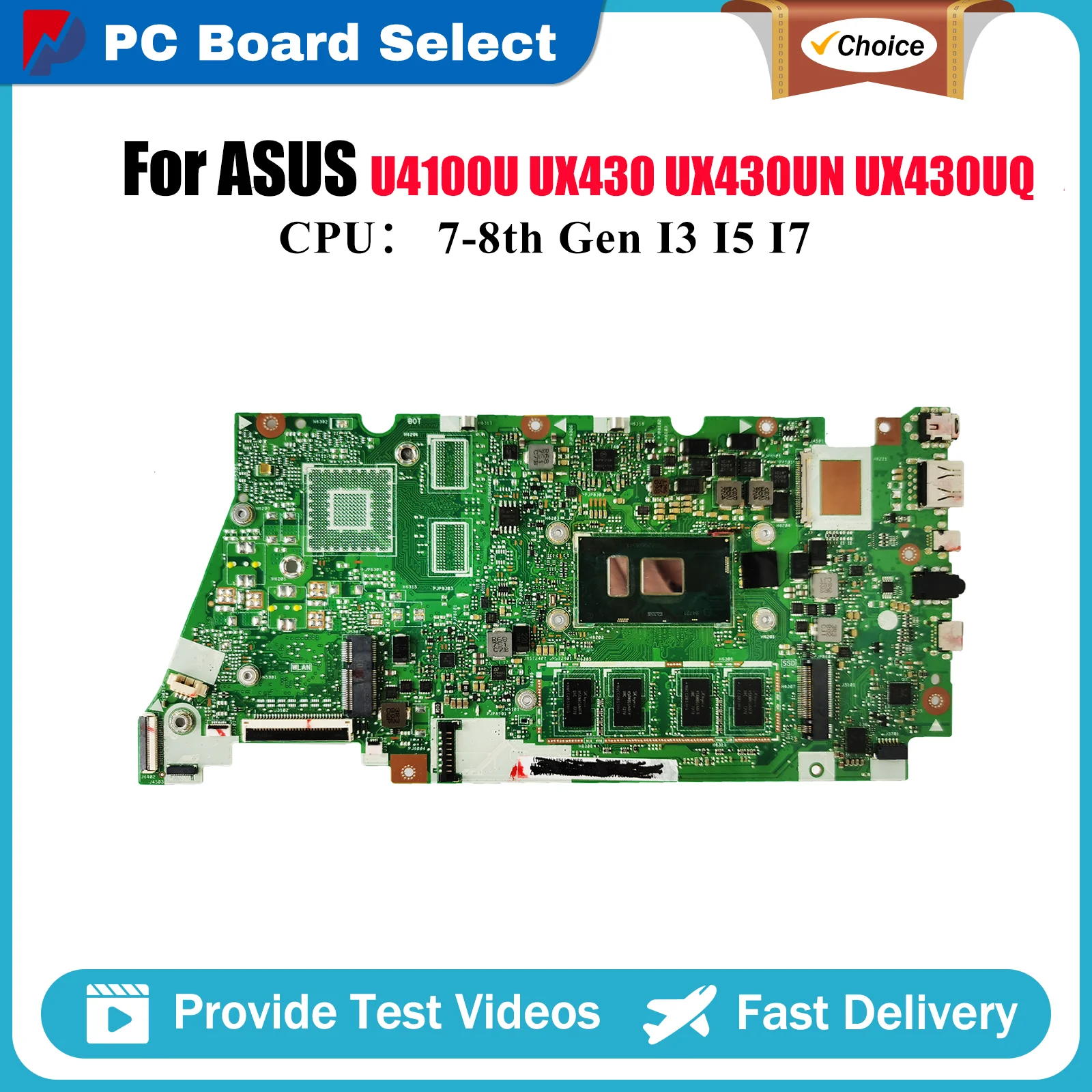 

UX430UA Материнская плата для ноутбука ASUS ZenBook UX430UA UX430UQ UX430U UX430UN U4100U Материнская плата с процессором I3 I5 I7 100% tests OK stk