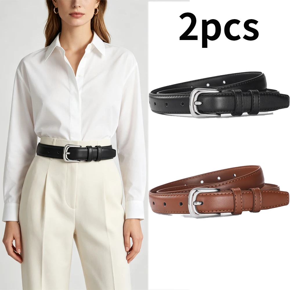 2pcs New Fashion Women's Pin Buckle Belt High Quality Matching Jeans Dress Belt Trendy Women's Slim Fit Waist Belt Wholesale