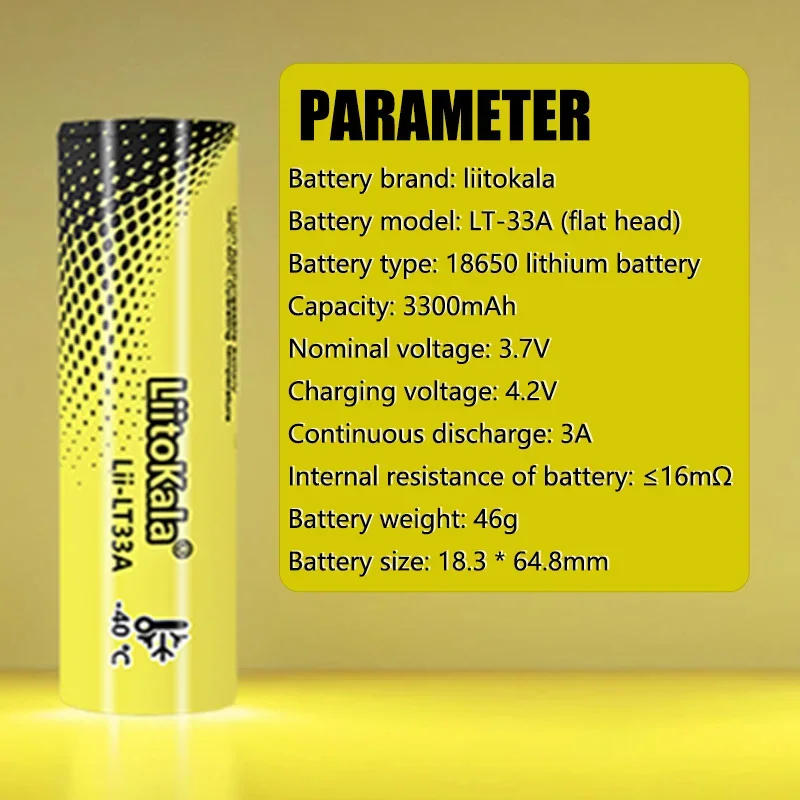 1-20PCS LiitoKala 3.7V Rechargeable Battery  Lii-LT33A 18650 3300mah  for -40° Low-temperature