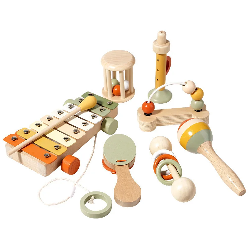 6-in-1 몬테소리 나무 타악기 세트 - 유아용 음악 탐구 키트 (1-3세), 실로폰 쉐이커 감각 발달 장난감 선물